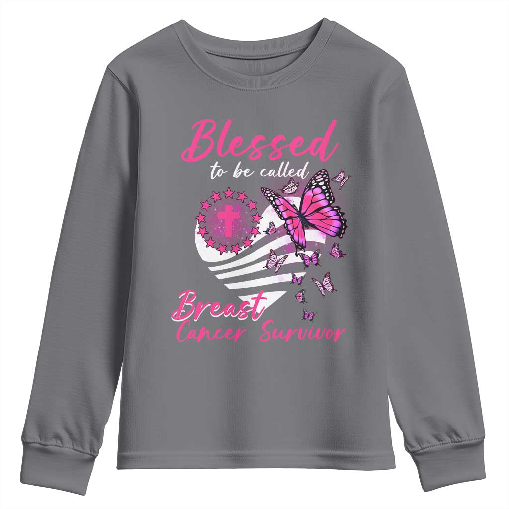 Blessed To Be Called Breast Cancer Survivor Youth Sweatshirt Pink Butterfly Warrior Support Squad