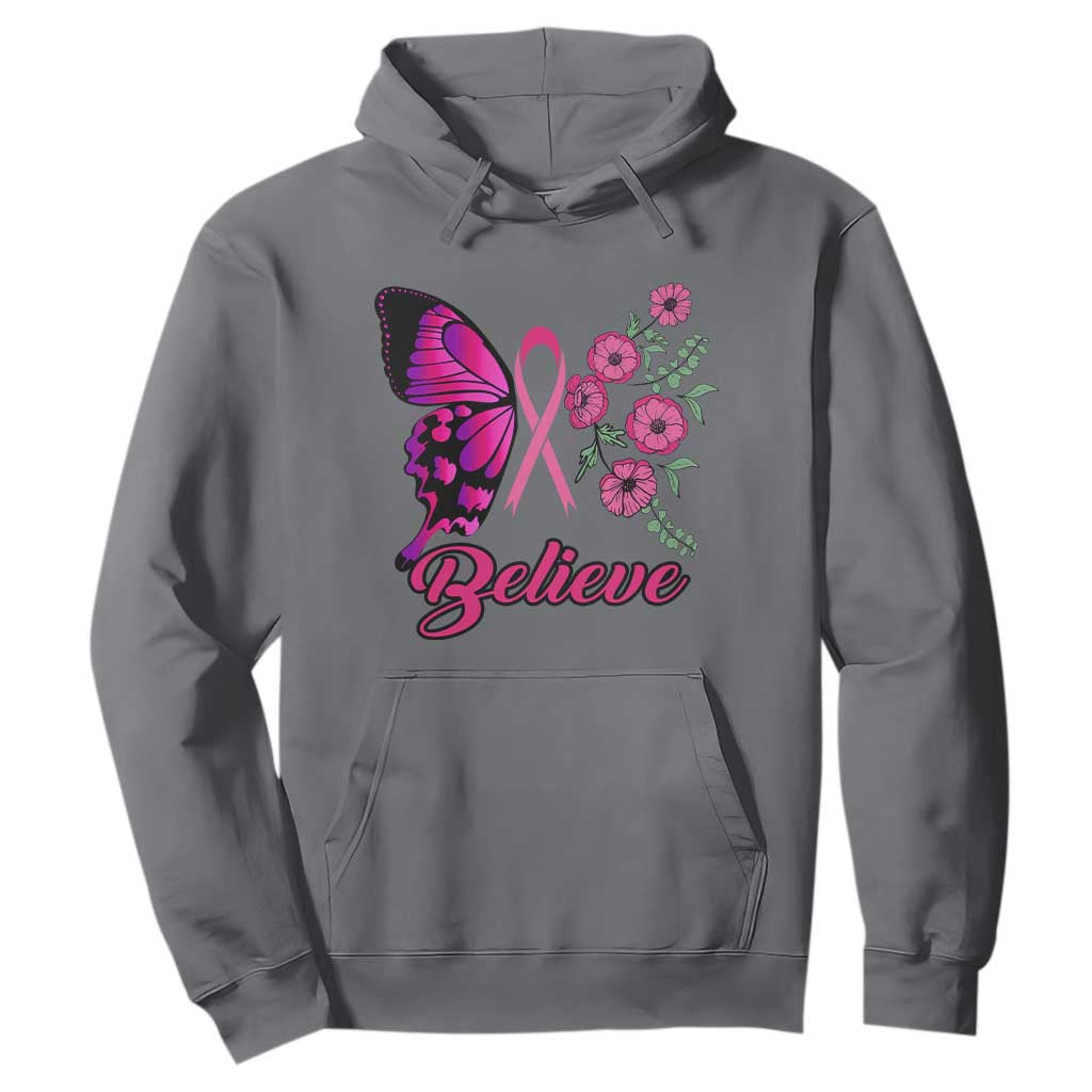 Breast Cancer Support Squad Hoodie Believe Butterfly Flower Pink Ribbon