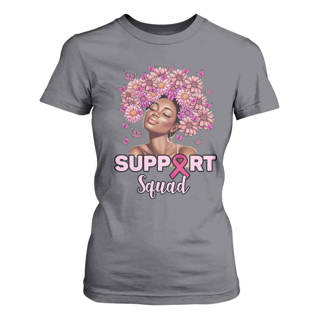 Breast Cancer Support Squad T Shirt For Women Black Afro Women Warrior Pink Ribbon Sunflower