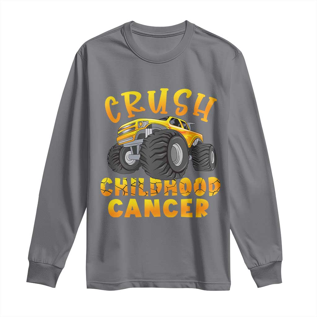 Childhood Cancer Warrior Support Long Sleeve Shirt Crush Cancer Monster Truck Gold Ribbon