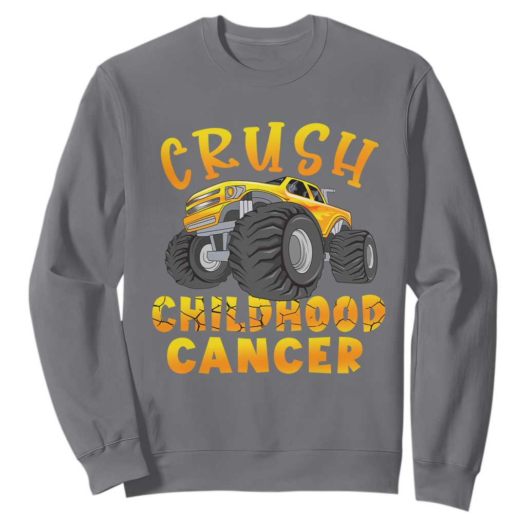 Childhood Cancer Warrior Support Sweatshirt Crush Cancer Monster Truck Gold Ribbon