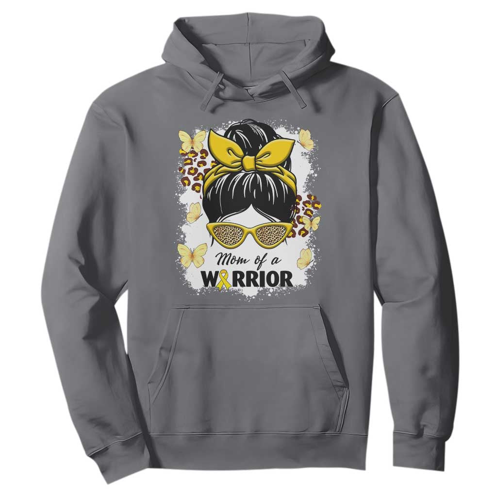 Childhood Cancer Warrior Support Hoodie Mom Of A Warrior Messy Bun Gold Ribbon Support Squad