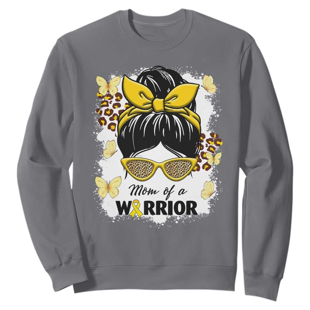 Childhood Cancer Warrior Support Sweatshirt Mom Of A Warrior Messy Bun Gold Ribbon Support Squad