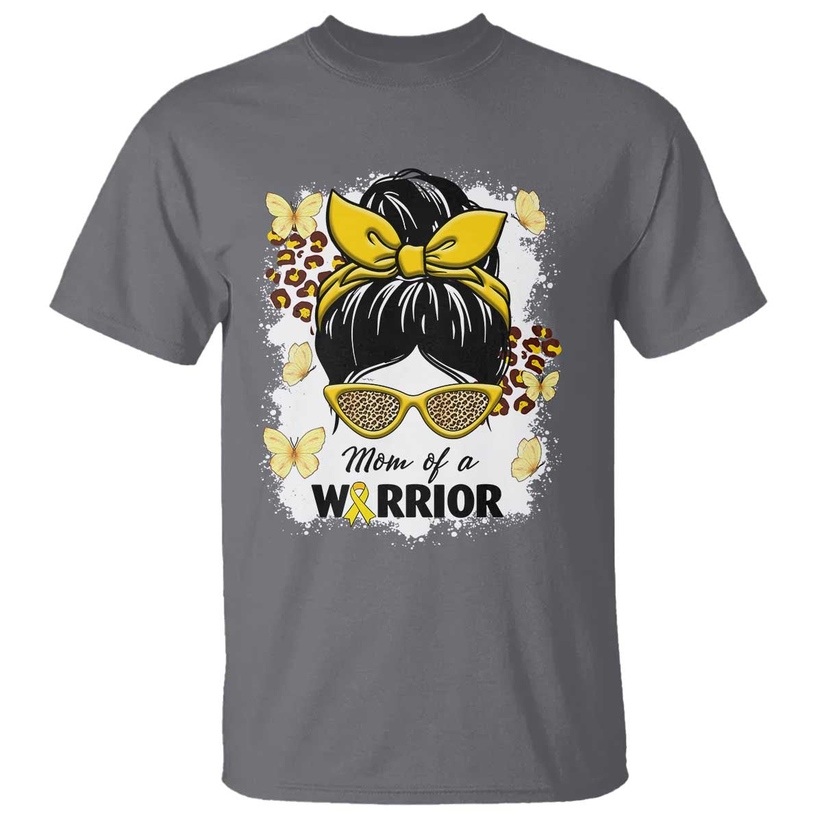 Childhood Cancer Warrior Support T Shirt Mom Of A Warrior Messy Bun Gold Ribbon Support Squad