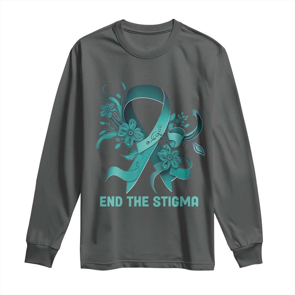 Sexual Assault Prevention Support Long Sleeve Shirt End The Stigma Teal Floral Ribbon