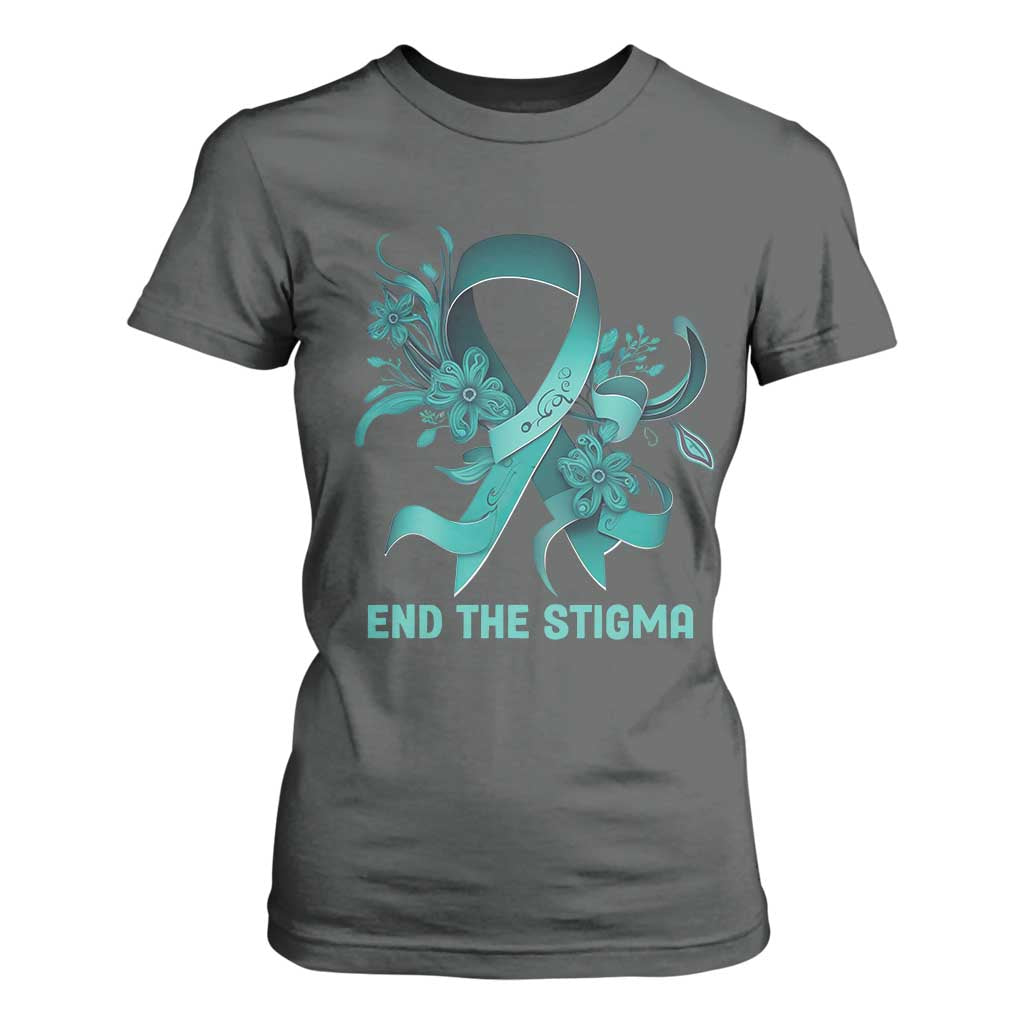 Sexual Assault Prevention Support T Shirt For Women End The Stigma Teal Floral Ribbon