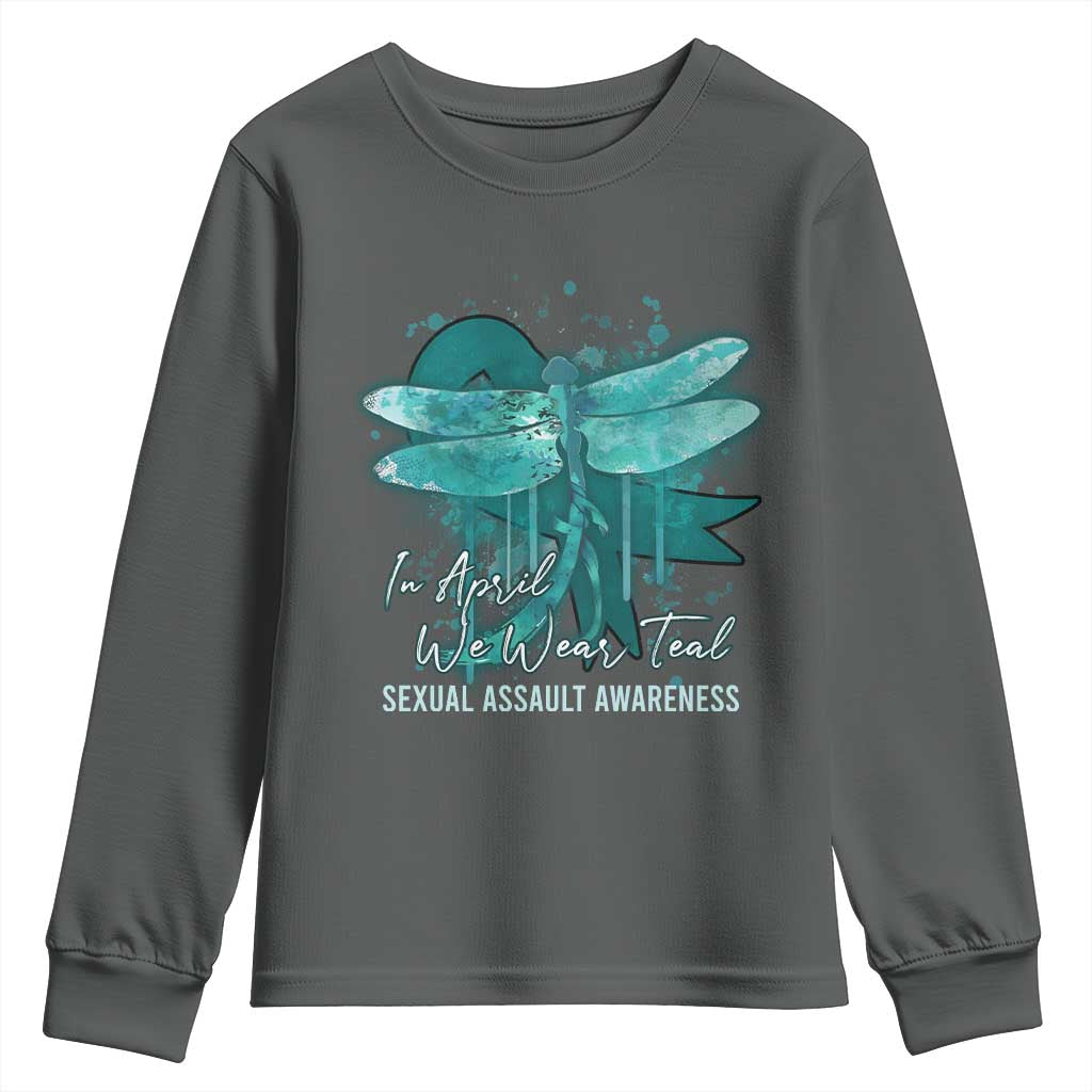 Sexual Assault Prevention Support Youth Sweatshirt In April We Wear Teal Ribbon Butterfly