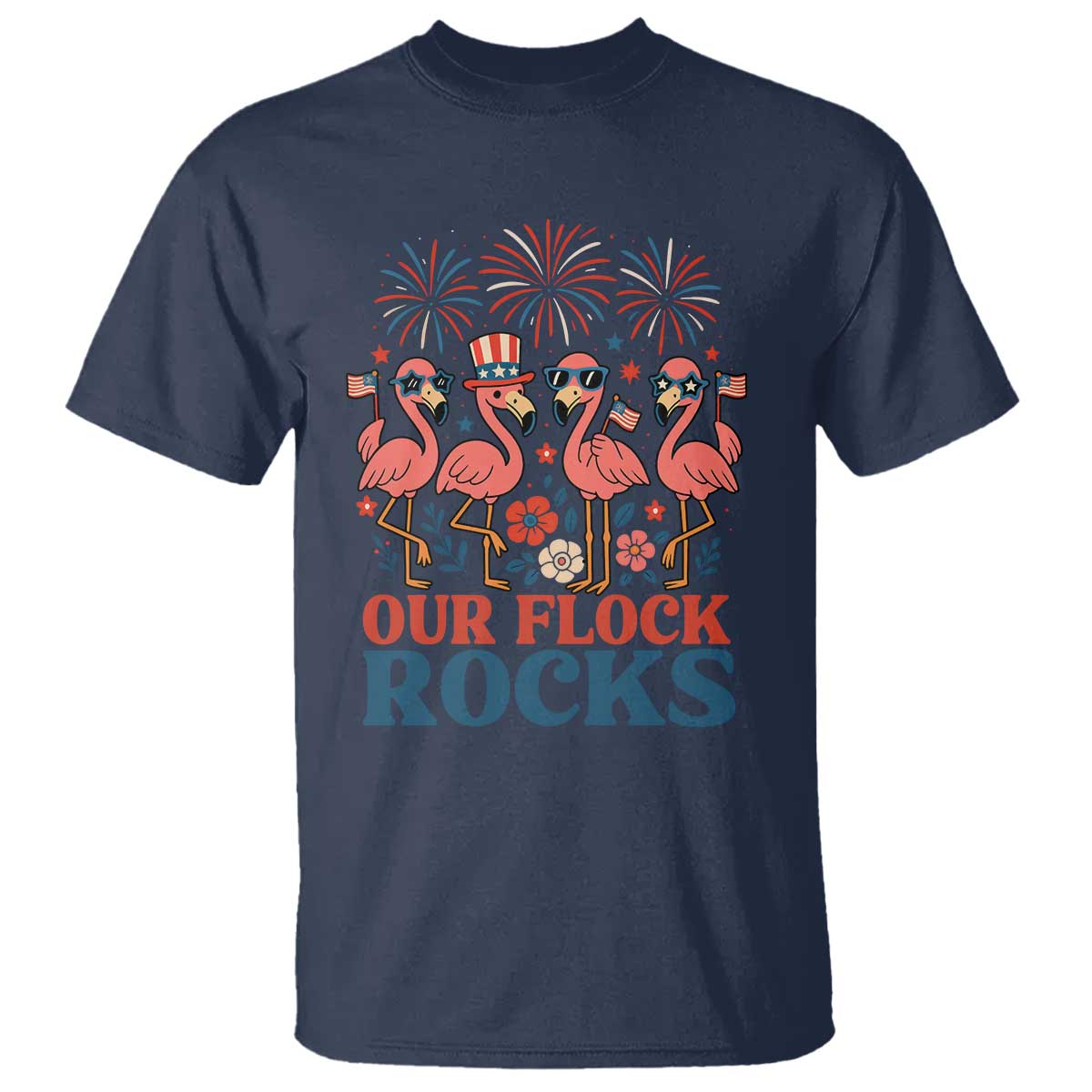 our-flock-rocks-patriotic-flamingo-t-shirt-funny-4th-of-july-family-matching
