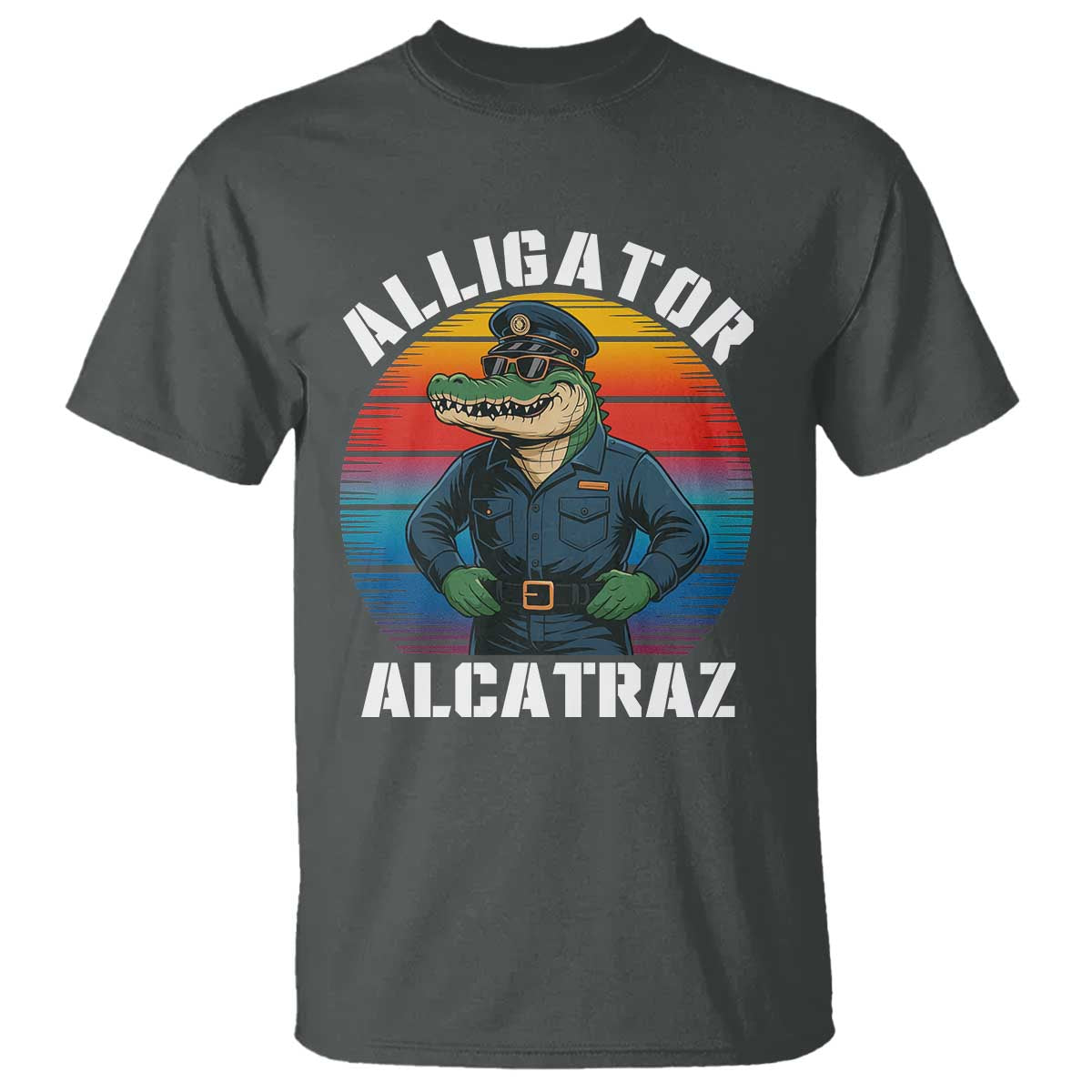alligator-alcatraz-florida-t-shirt-funny-gator-cop-political-humor-retro-sunset