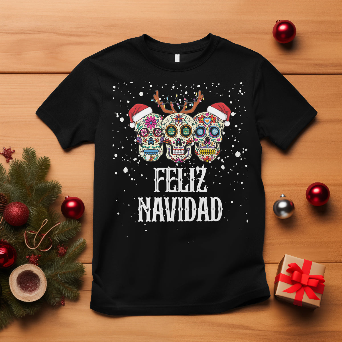 christmas-t-shirt-feliz-navidad-mexican-sugar-skulls-reindeer-santa