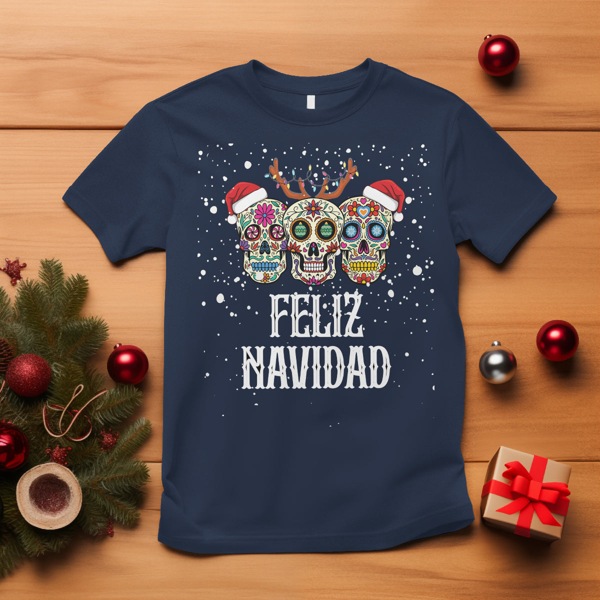 christmas-t-shirt-feliz-navidad-mexican-sugar-skulls-reindeer-santa