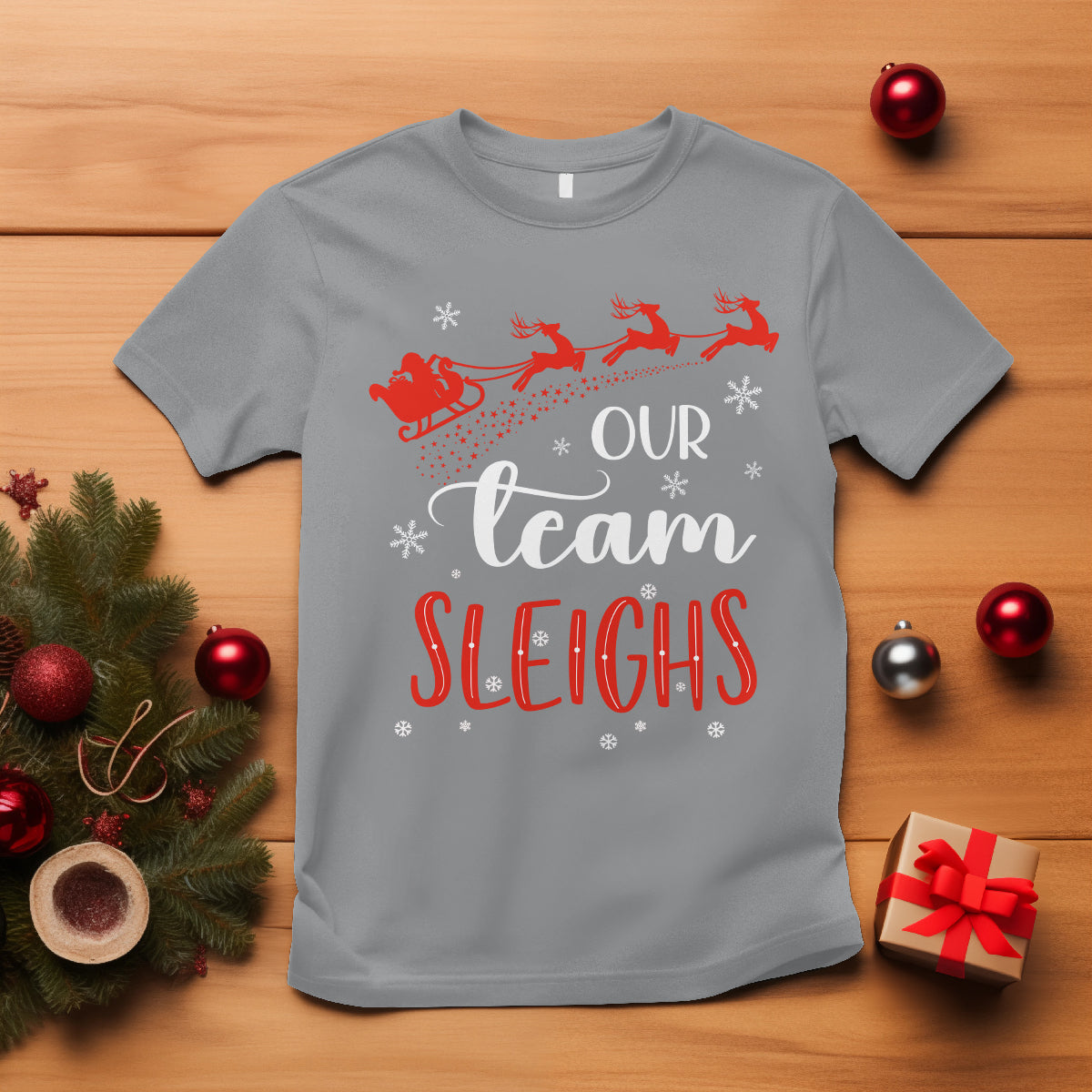our-team-sleigh-christmas-santa-reindeer-office-staff-t-shirt