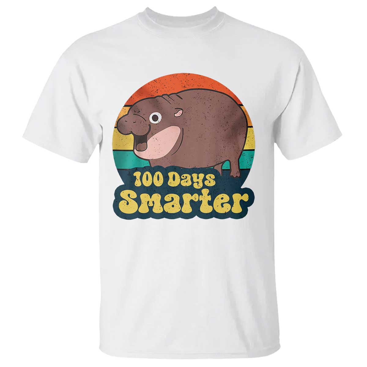 100th-day-of-school-t-shirt-moo-deng-100-days-smarter-retro-baby-hippo