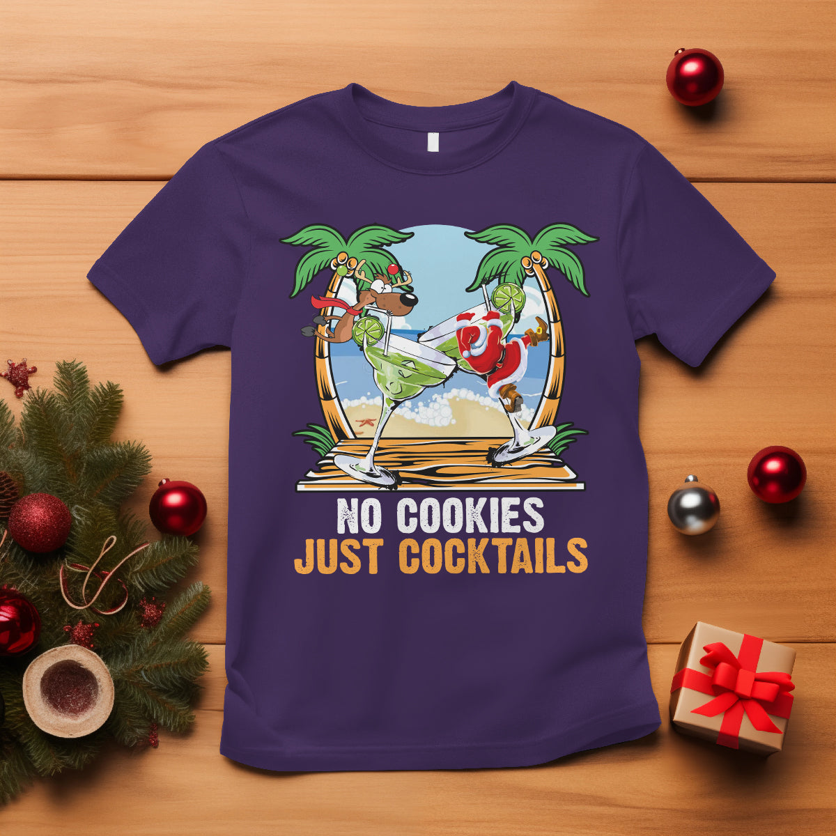 no-cookies-just-cocktails-drunk-santa-reindeer-summer-christmas-t-shirt