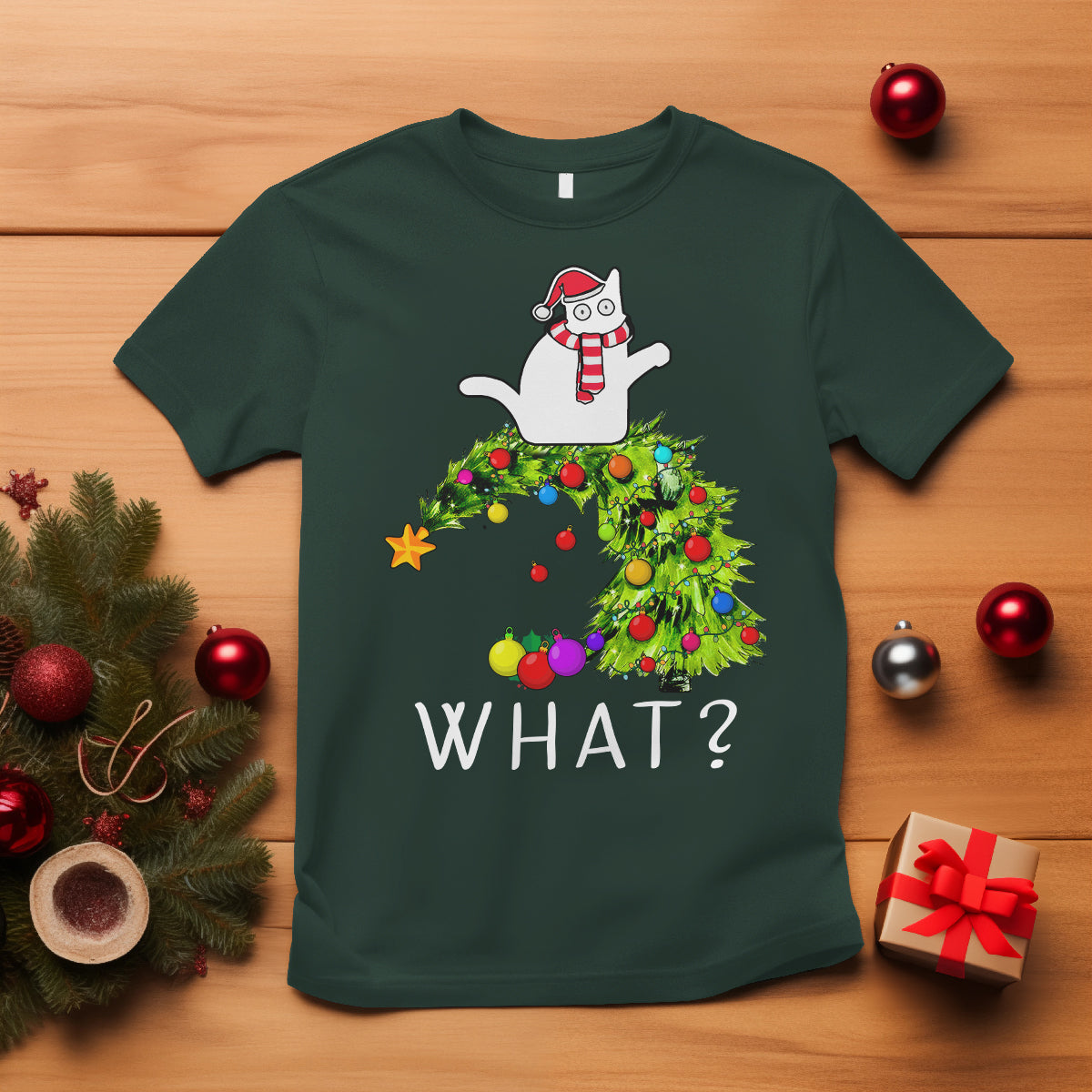 what-cat-pushing-christmas-tree-xmas-mischievous-cat-lover-t-shirt