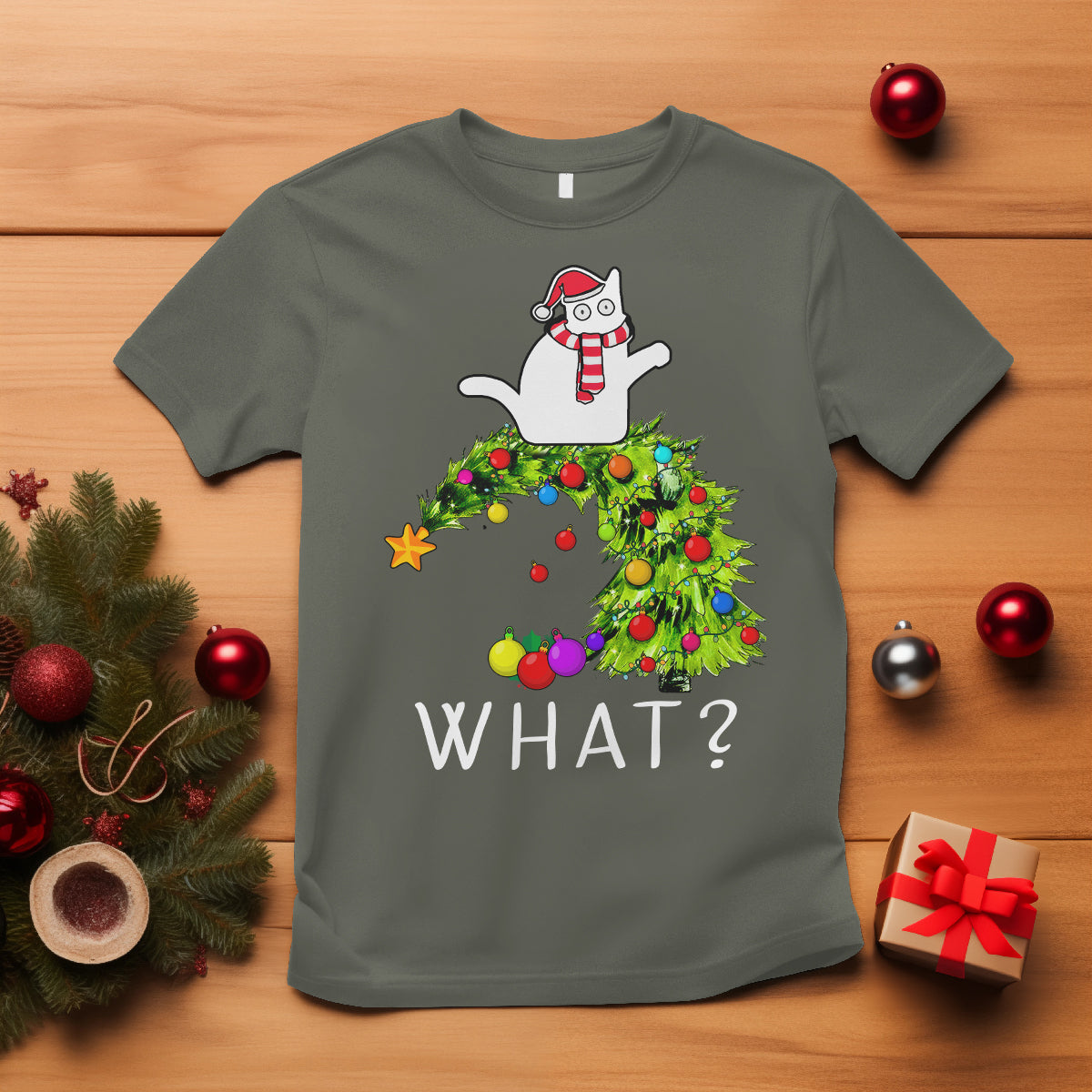 what-cat-pushing-christmas-tree-xmas-mischievous-cat-lover-t-shirt
