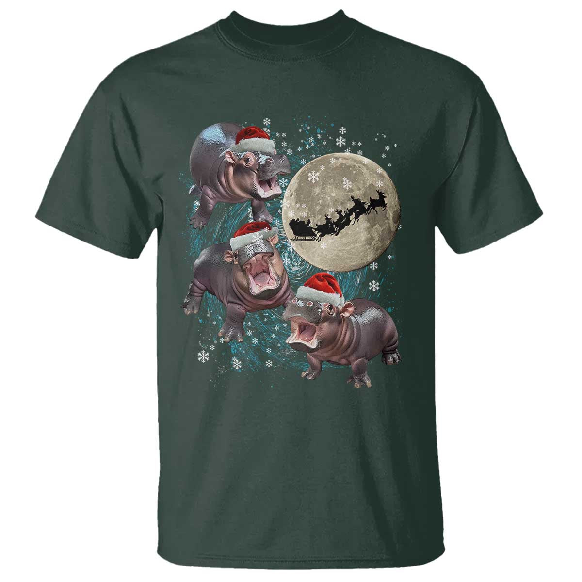 funny-christmas-moo-deng-t-shirt-baby-hippo-santa-sleigh-galaxy-outer-space