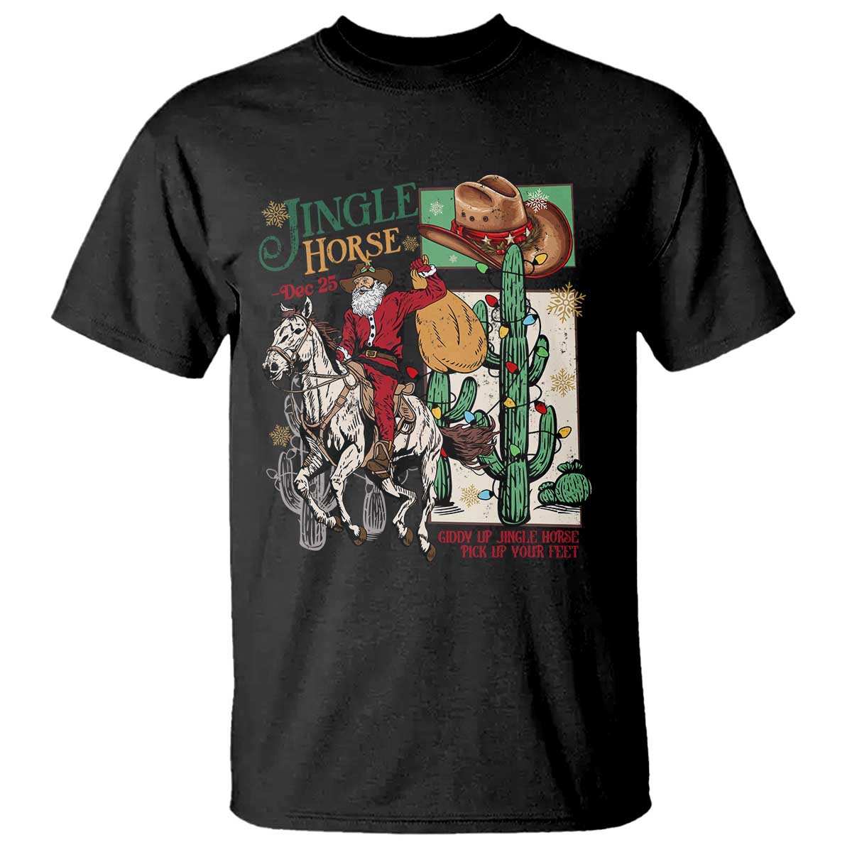 western-christmas-t-shirt-jingle-horse-pick-up-your-feet-cowboy-santa-rider