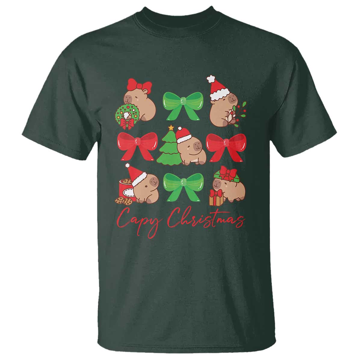 funny-capybara-christmas-t-shirt-cute-capy-coquette-bow