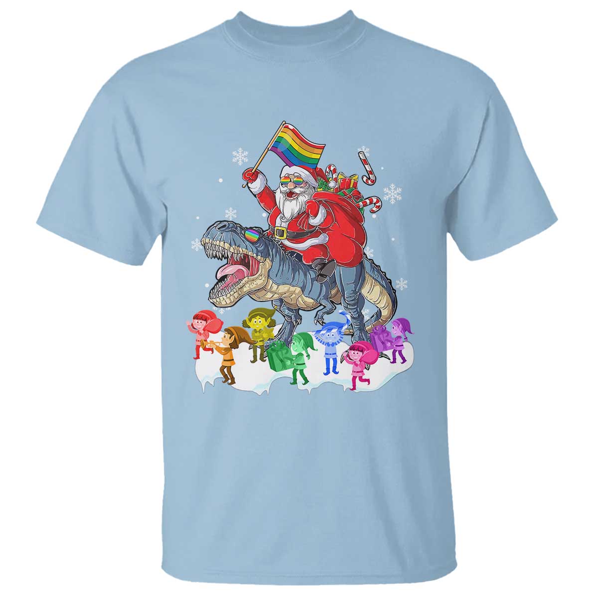 funny-christmas-lgbt-t-shirt-rainbow-flag-santa-riding-dinosaur