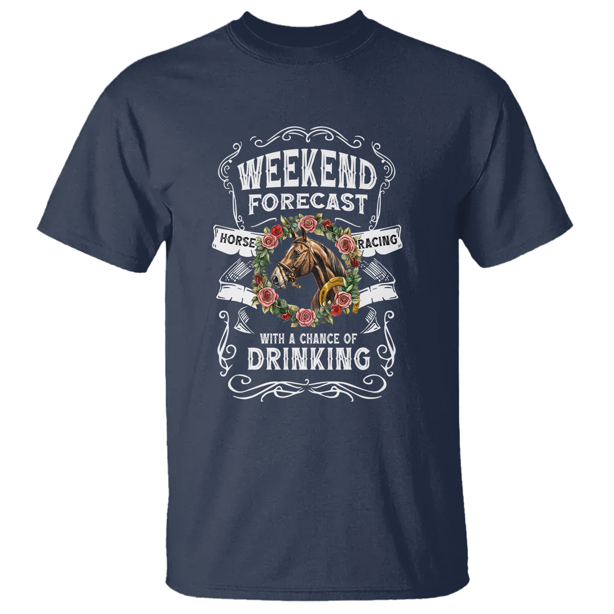 weekend-forecast-horse-racing-with-a-chance-of-drinking-t-shirt-1