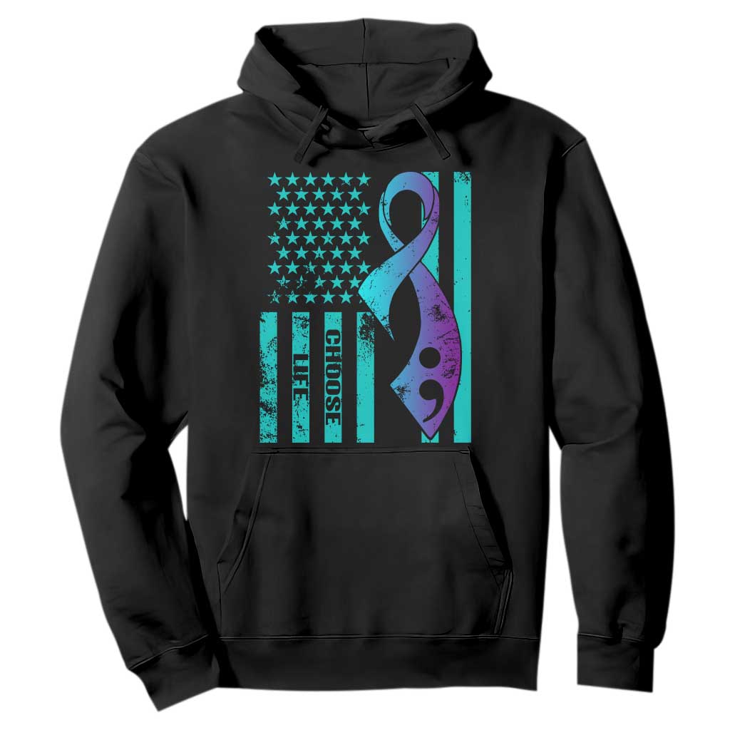 Choose Life Suicide Prevention Hoodie with American Flag Graphic
