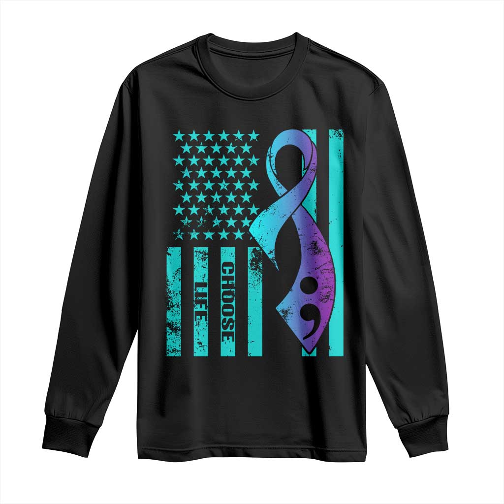 Choose Life Suicide Prevention Long Sleeve Shirt with American Flag Graphic