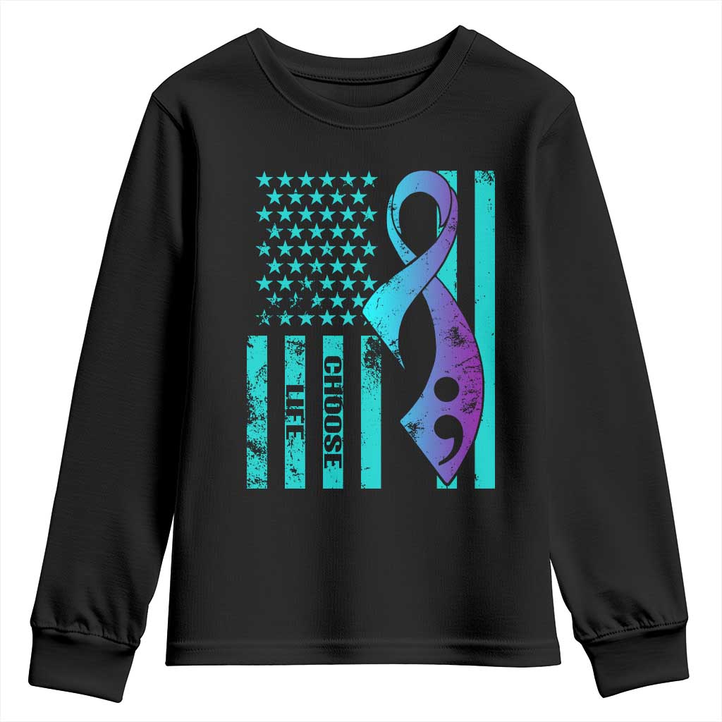 Choose Life Suicide Prevention Youth Sweatshirt with American Flag Graphic