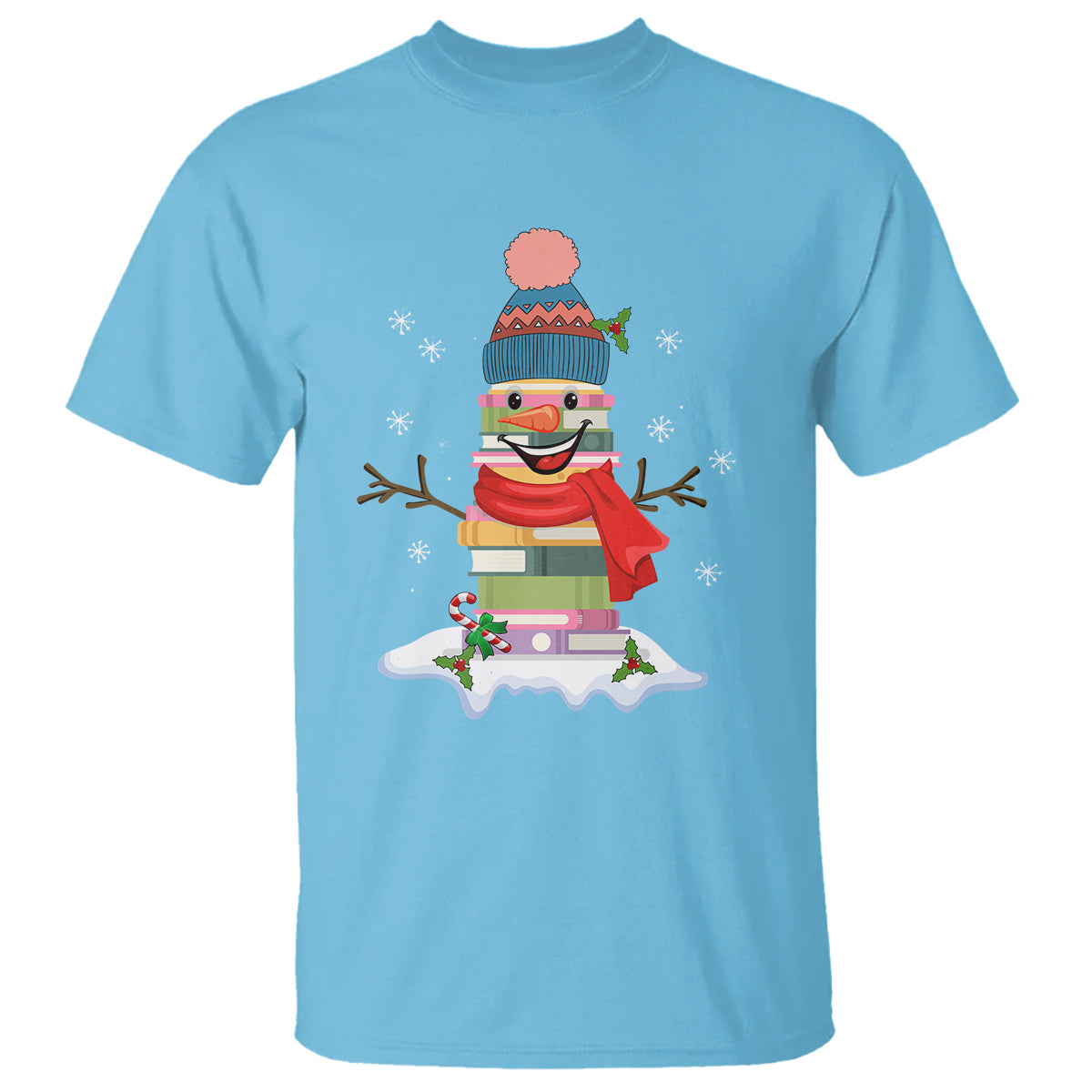 christmas-t-shirt-snowman-library-book-stack-winter-librarian