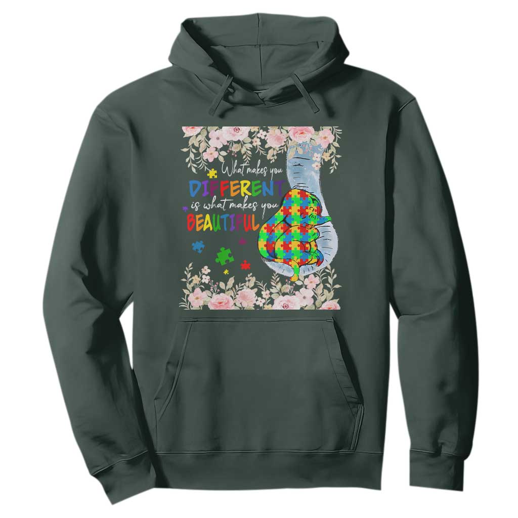 Autism Support Hoodie What Makes You Different Is What Makes You Beautiful Autistic Elephant Mom