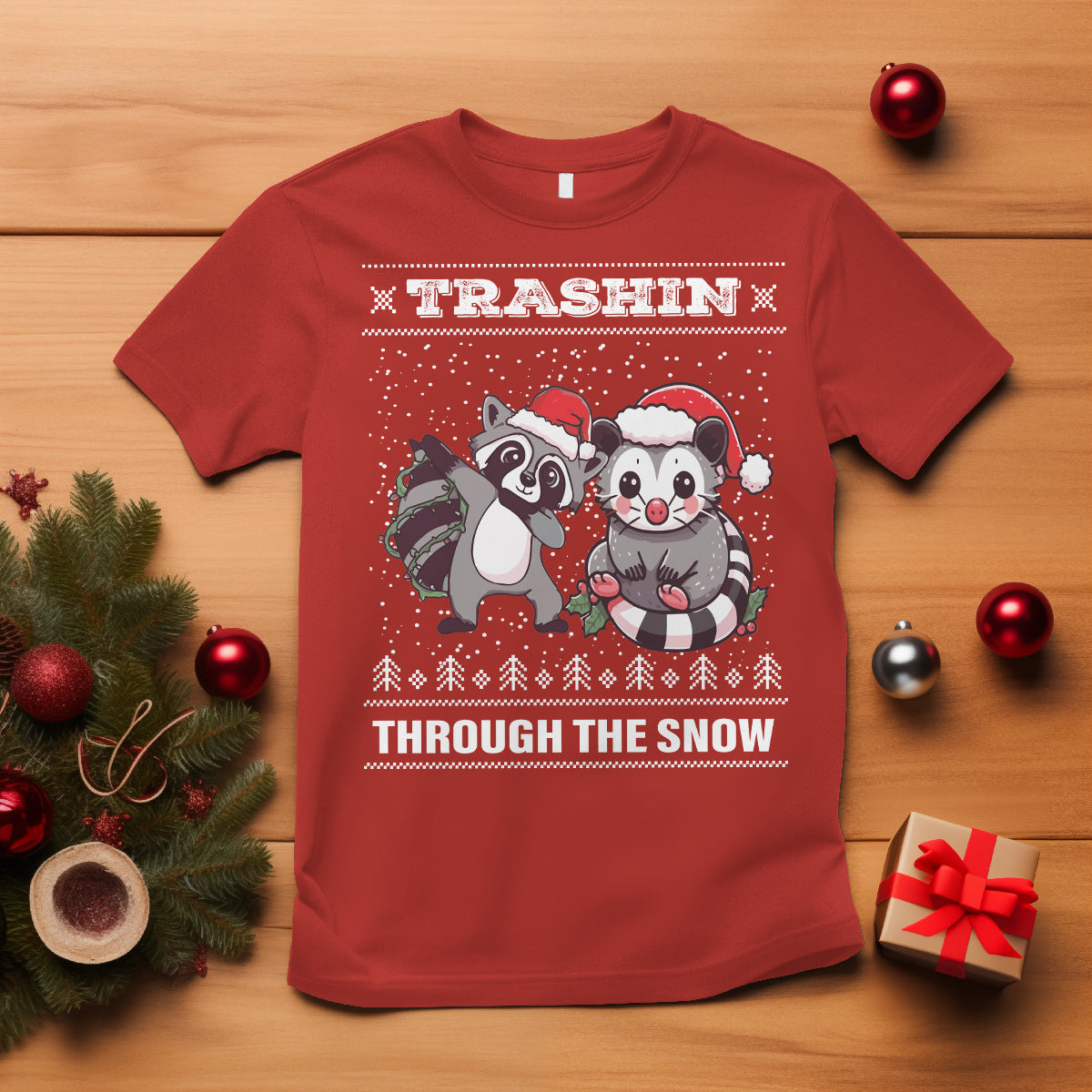 christmas-t-shirt-trashin-through-the-snow-garbage-gang-opossum-raccoon-santa-hat