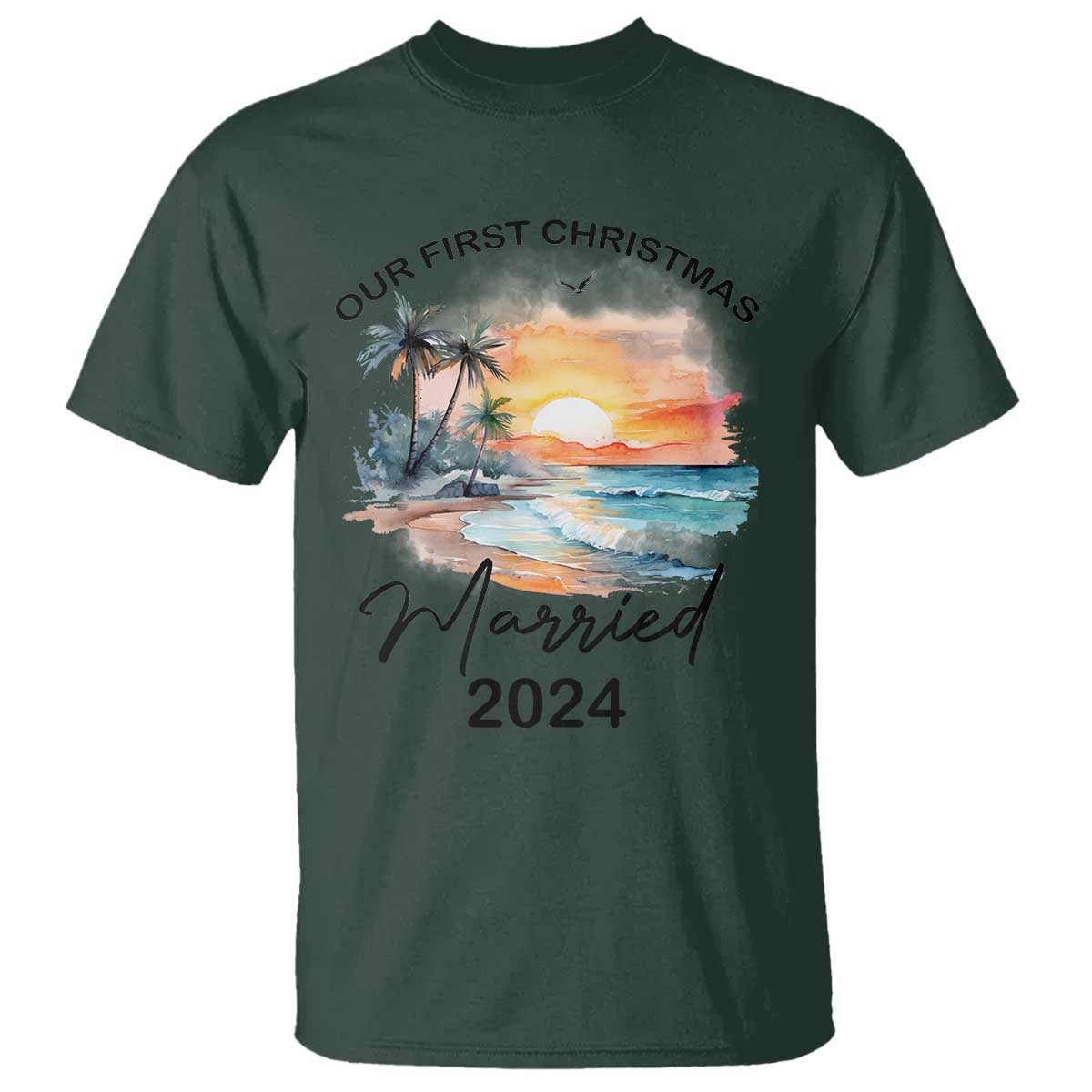 first-christmas-married-2024-couple-matching-t-shirt