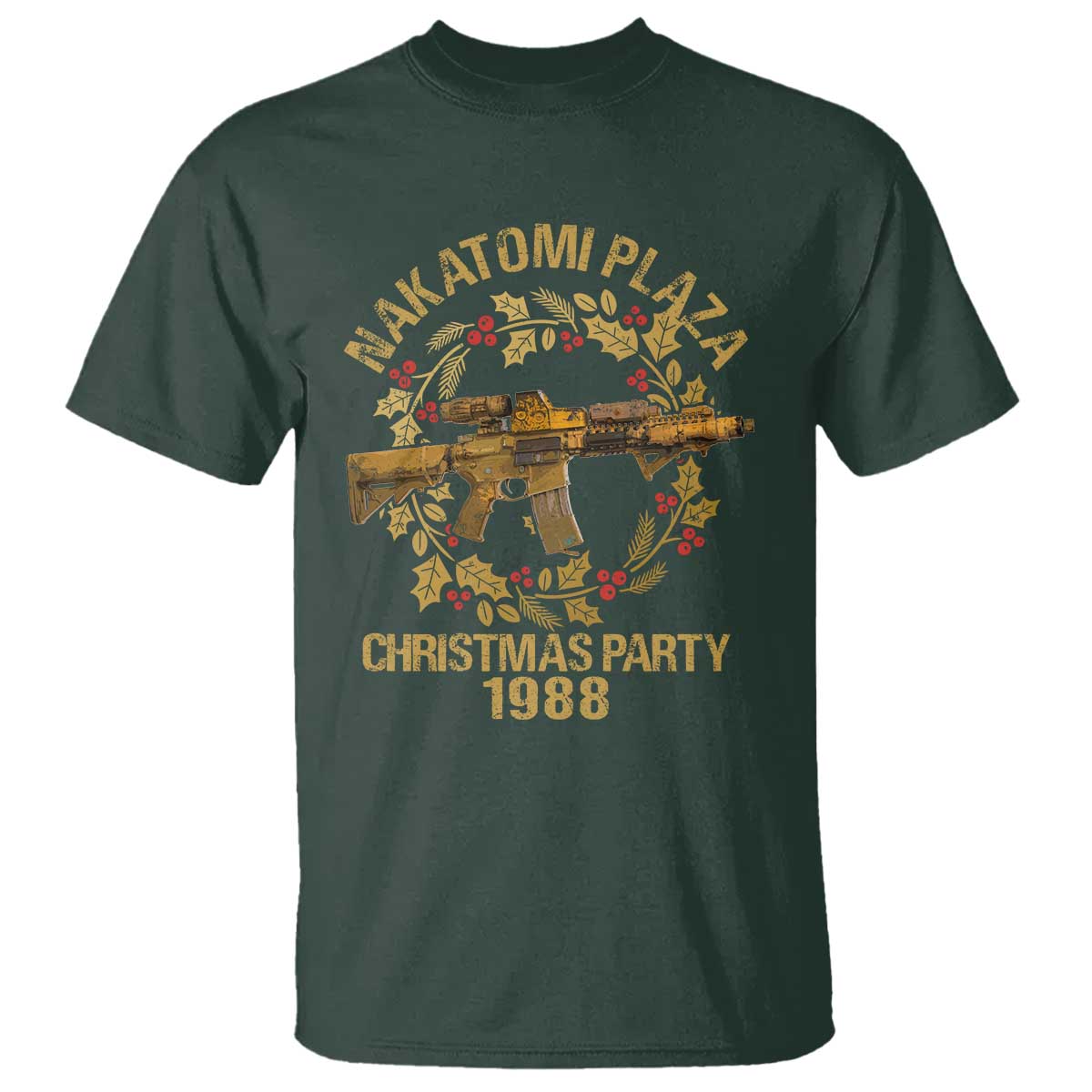 nakatomi-plaza-christmas-party-t-shirt-american-patriotic-gold-holly-wreath-machine-gun