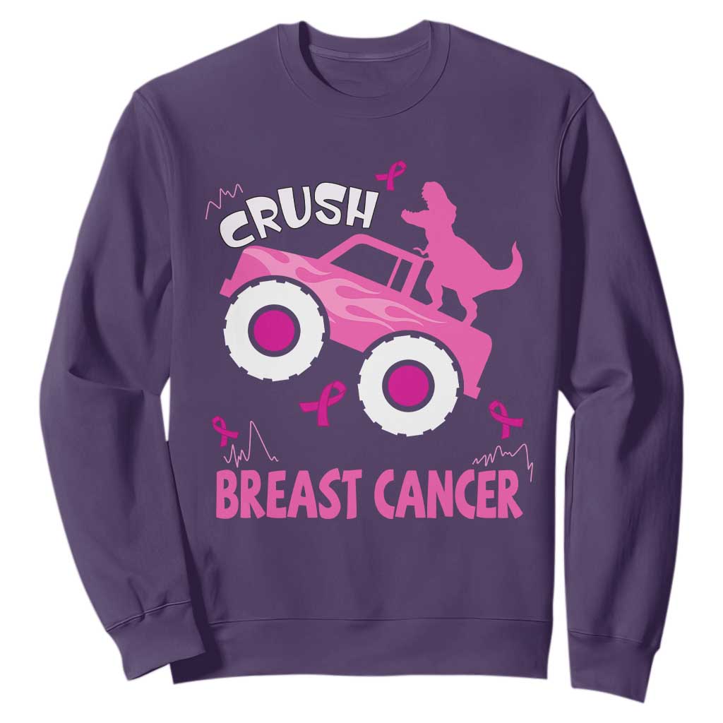Crush Breast Cancer Support Sweatshirt Pink Ribbon Monster Truck Dinosaur
