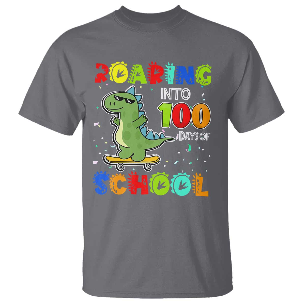 100-days-of-school-dinosaur-t-shirt-trex-dino-skateboard-skateboarding-boys-roaring-into-100th-day