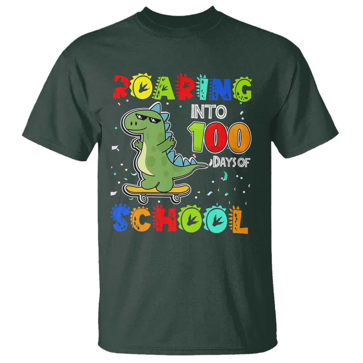 100-days-of-school-dinosaur-t-shirt-trex-dino-skateboard-skateboarding-boys-roaring-into-100th-day