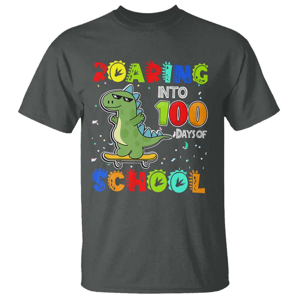 100-days-of-school-dinosaur-t-shirt-trex-dino-skateboard-skateboarding-boys-roaring-into-100th-day