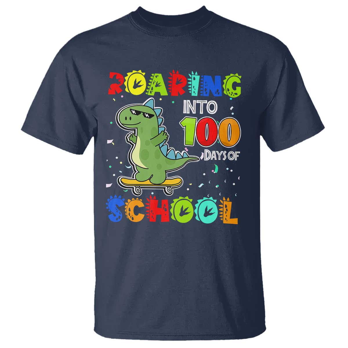 100-days-of-school-dinosaur-t-shirt-trex-dino-skateboard-skateboarding-boys-roaring-into-100th-day