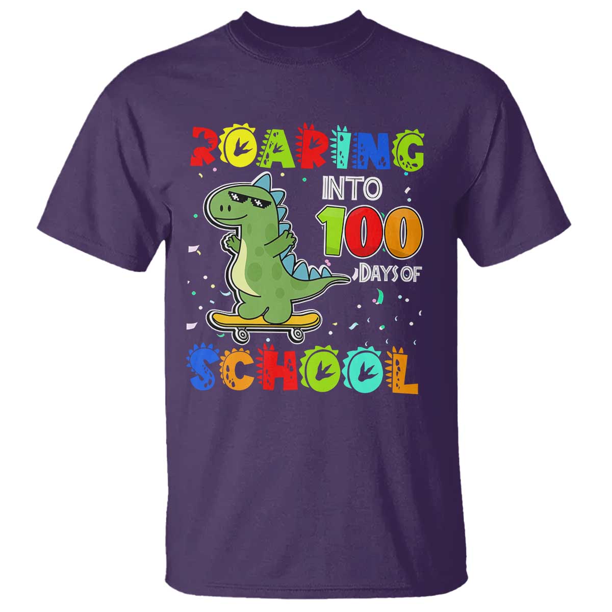 100-days-of-school-dinosaur-t-shirt-trex-dino-skateboard-skateboarding-boys-roaring-into-100th-day