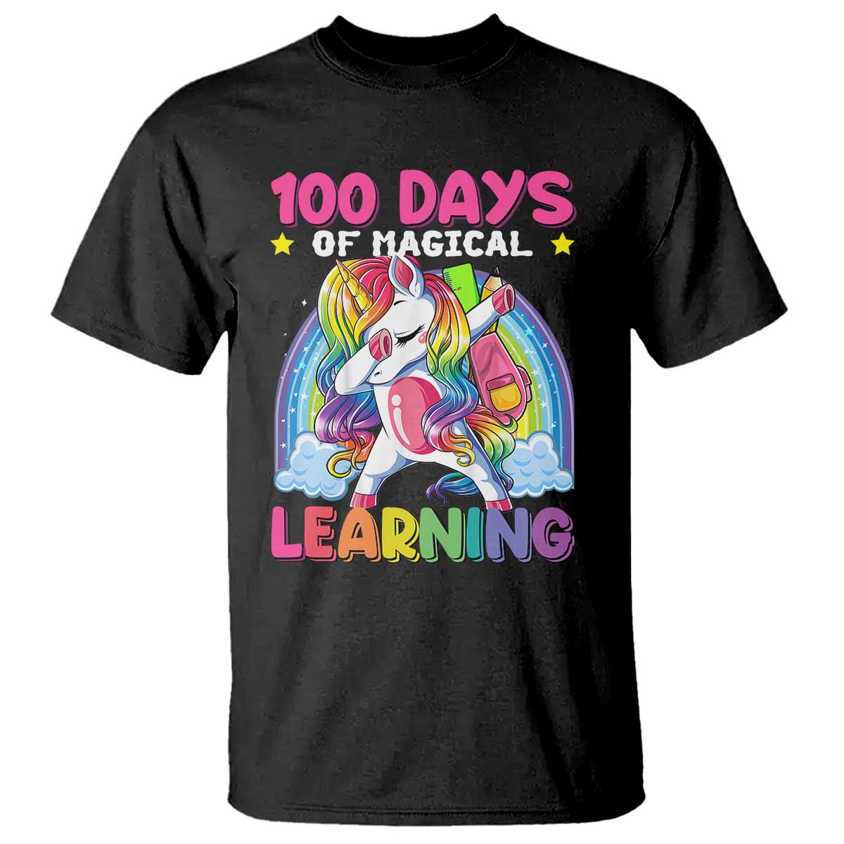 100-days-of-school-t-shirt-rainbow-dabbing-unicorn-magic-learning-girls-gift
