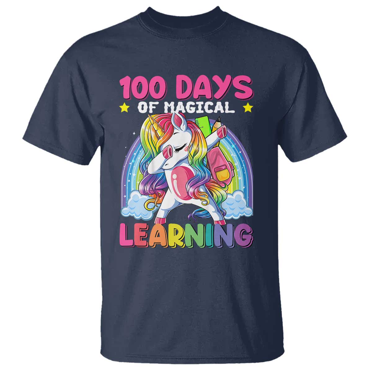 100-days-of-school-t-shirt-rainbow-dabbing-unicorn-magic-learning-girls-gift