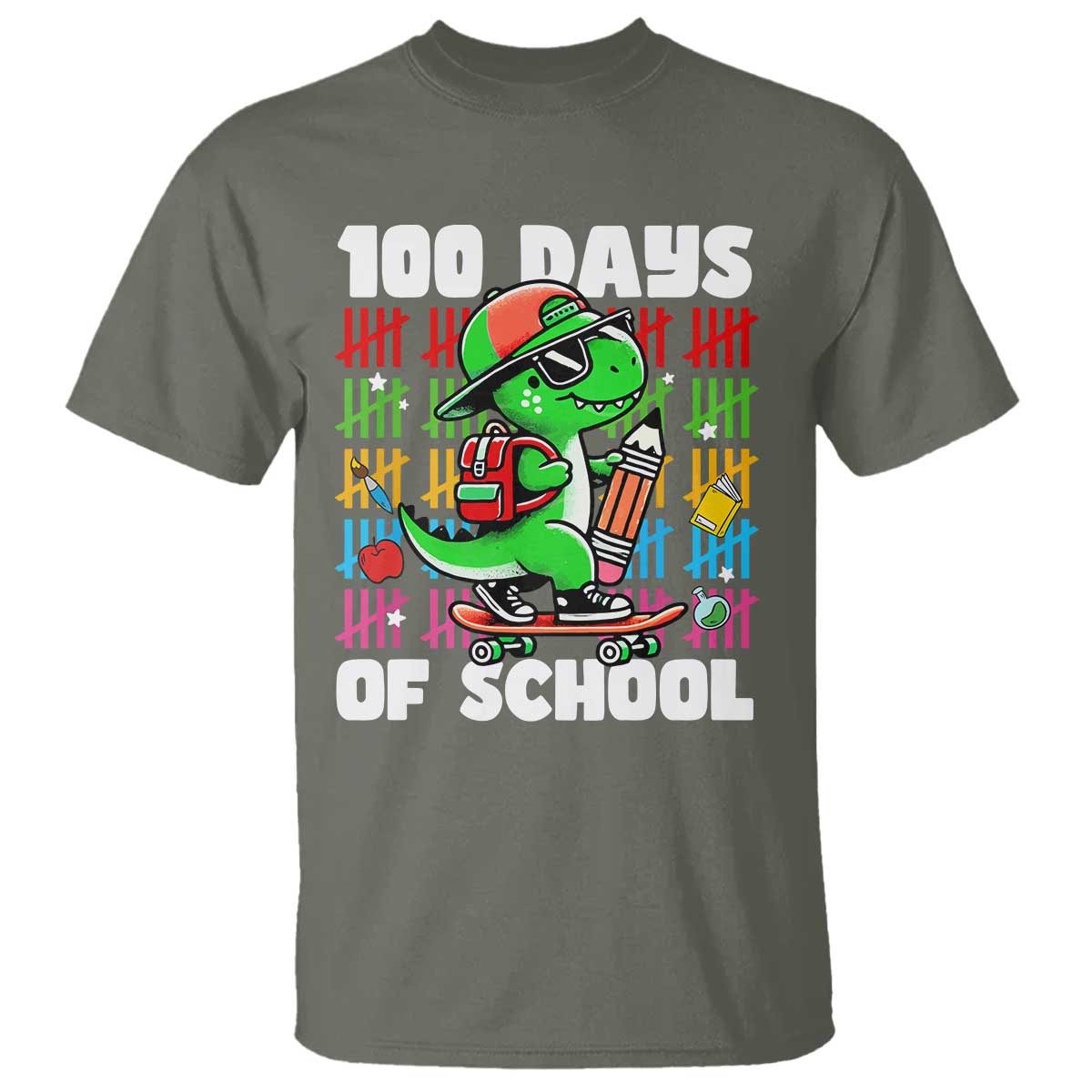 100-days-of-school-100th-day-dino-t-shirt-trex-dino-skateboard-skateboarding-boys-gift