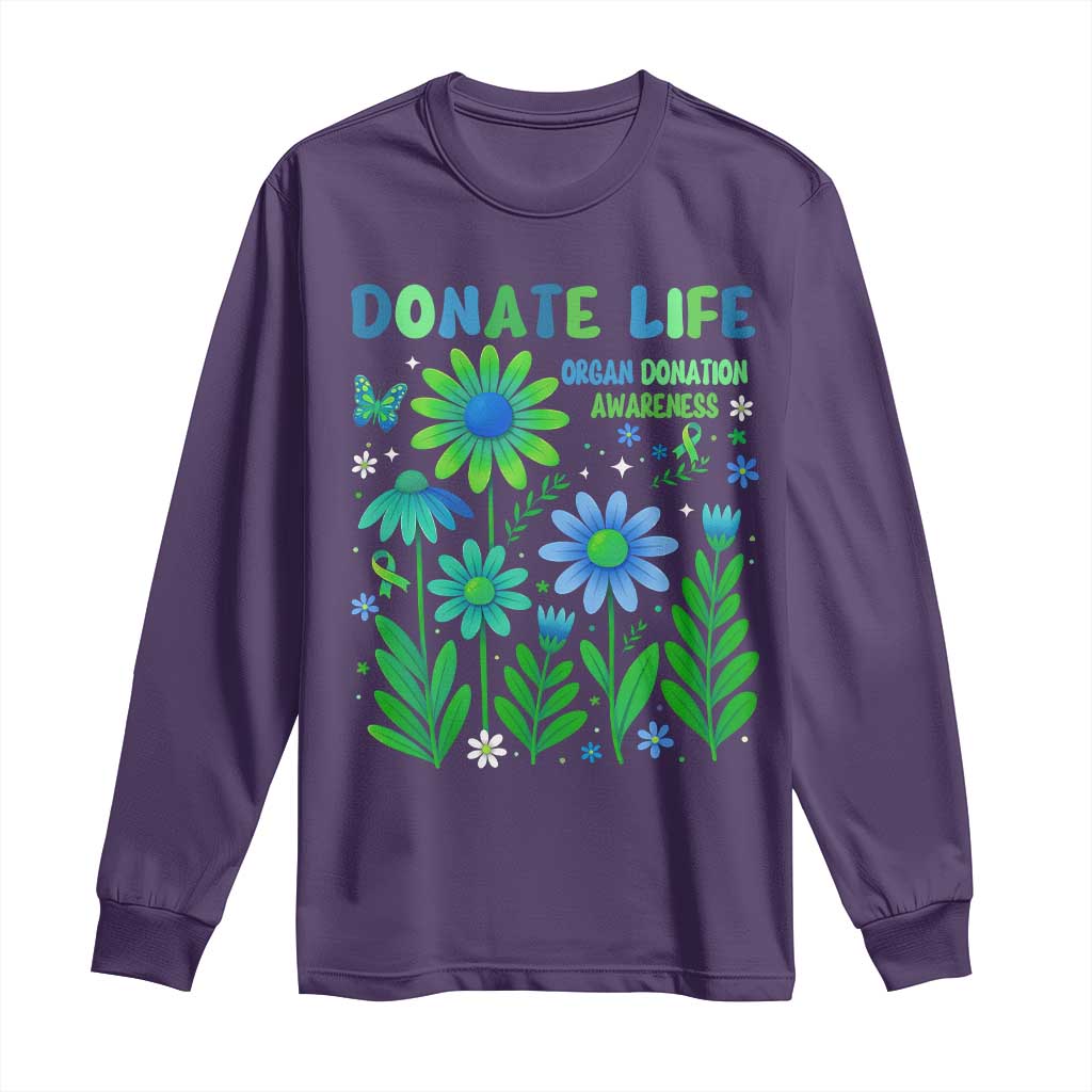 Organ Donation Support Long Sleeve Shirt Green Ribbon Donate Life Floral