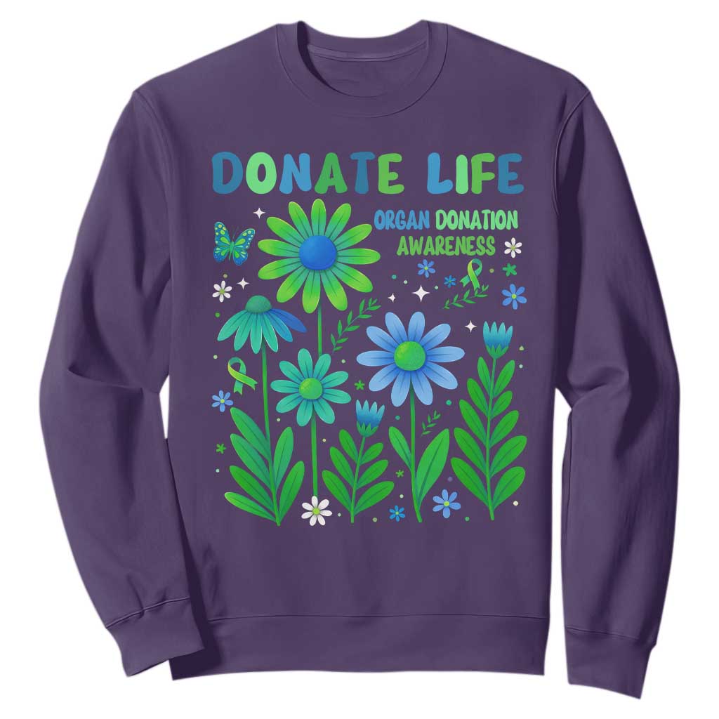 Organ Donation Support Sweatshirt Green Ribbon Donate Life Floral