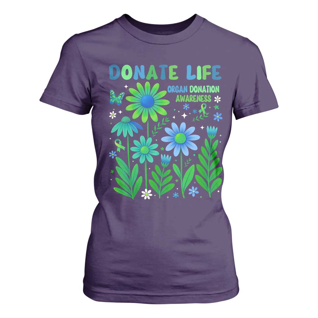 Organ Donation Support T Shirt For Women Green Ribbon Donate Life Floral