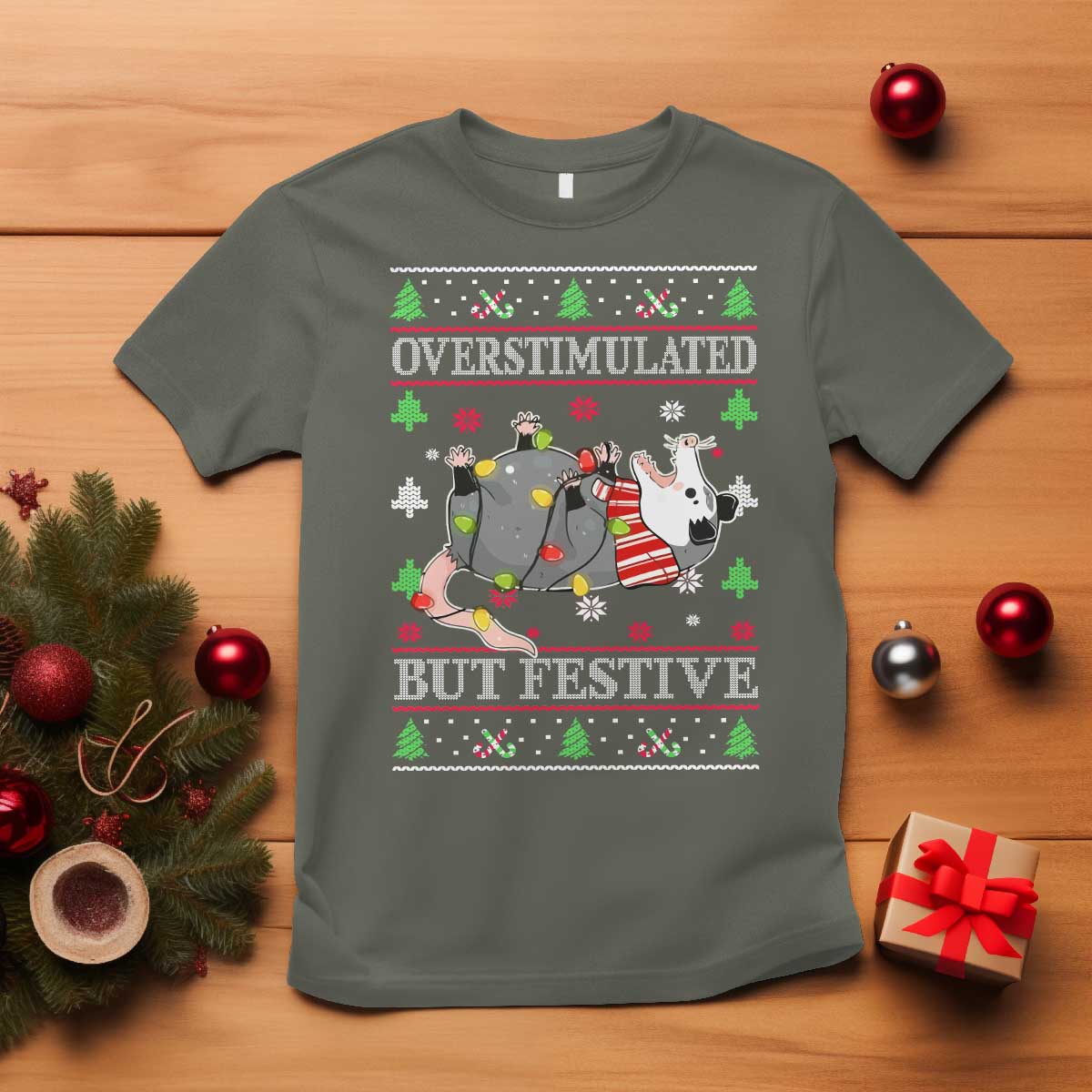 possum-christmas-t-shirt-overstimulated-but-festive-ugly-christmas