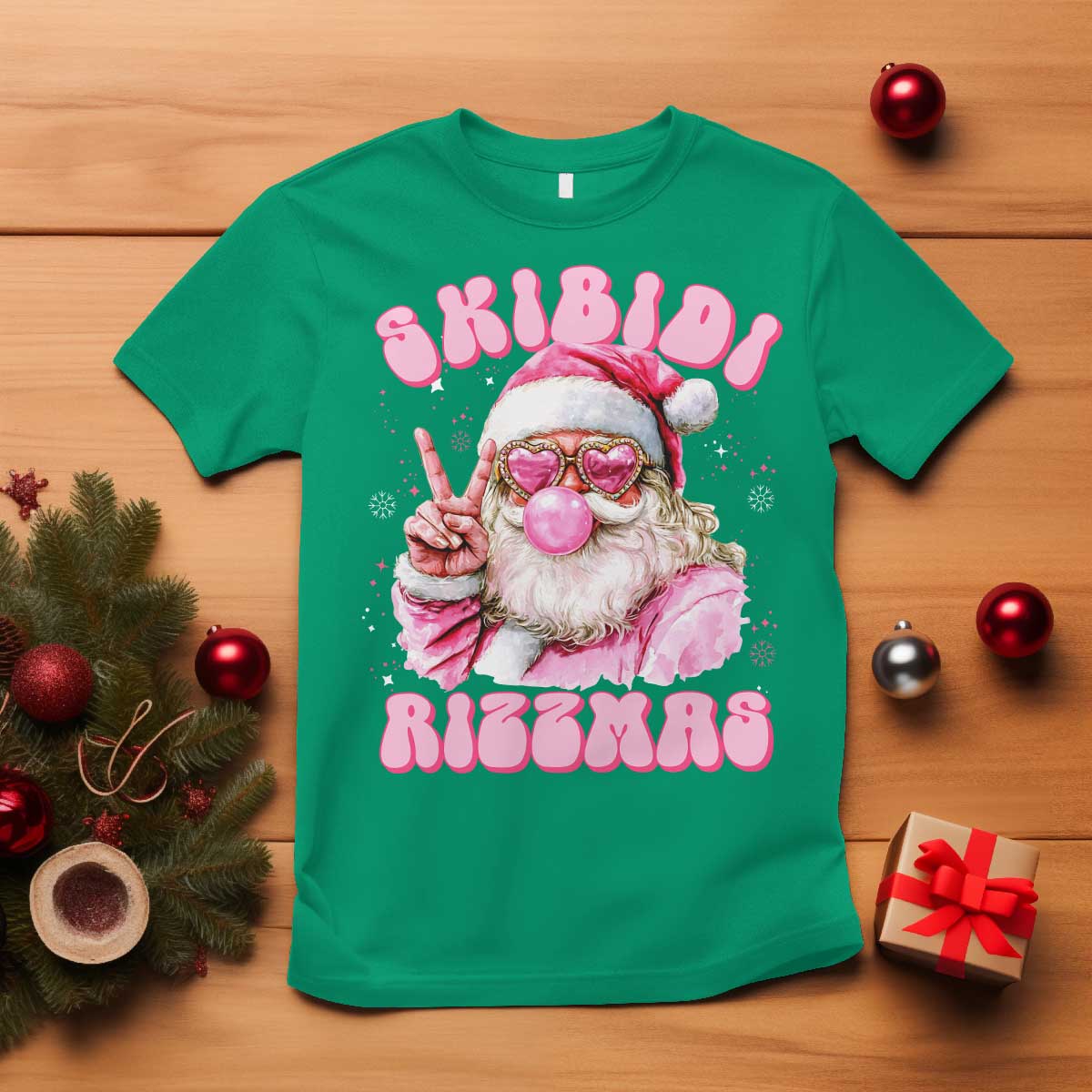 skibidi-rizzmas-christmas-t-shirt-rizz-santa-pink-bubble-gum-funny-xmas-girl-kids-gen-alpha