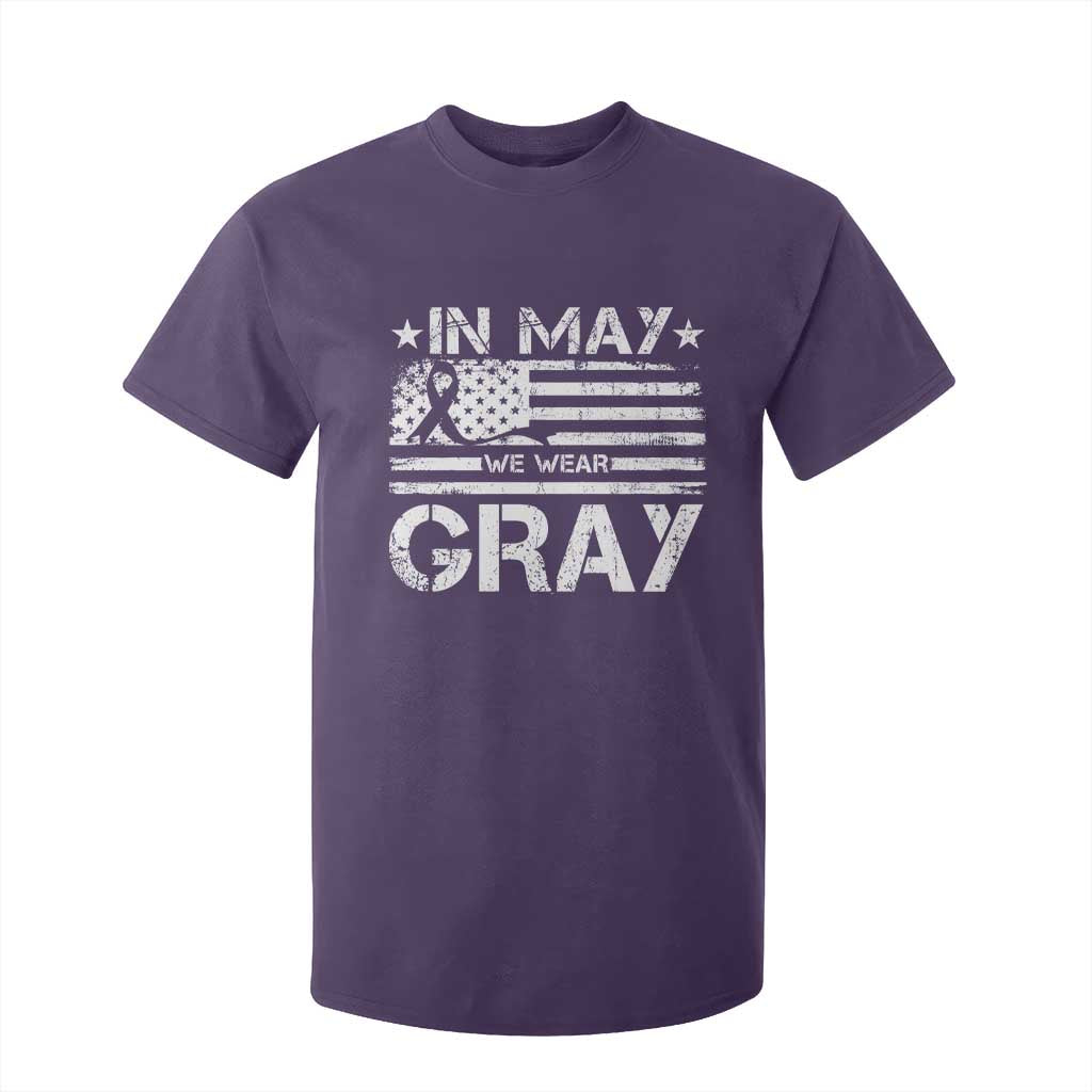 Brain Cancer Support T Shirt For Kid In May We Wear Gray US Flag