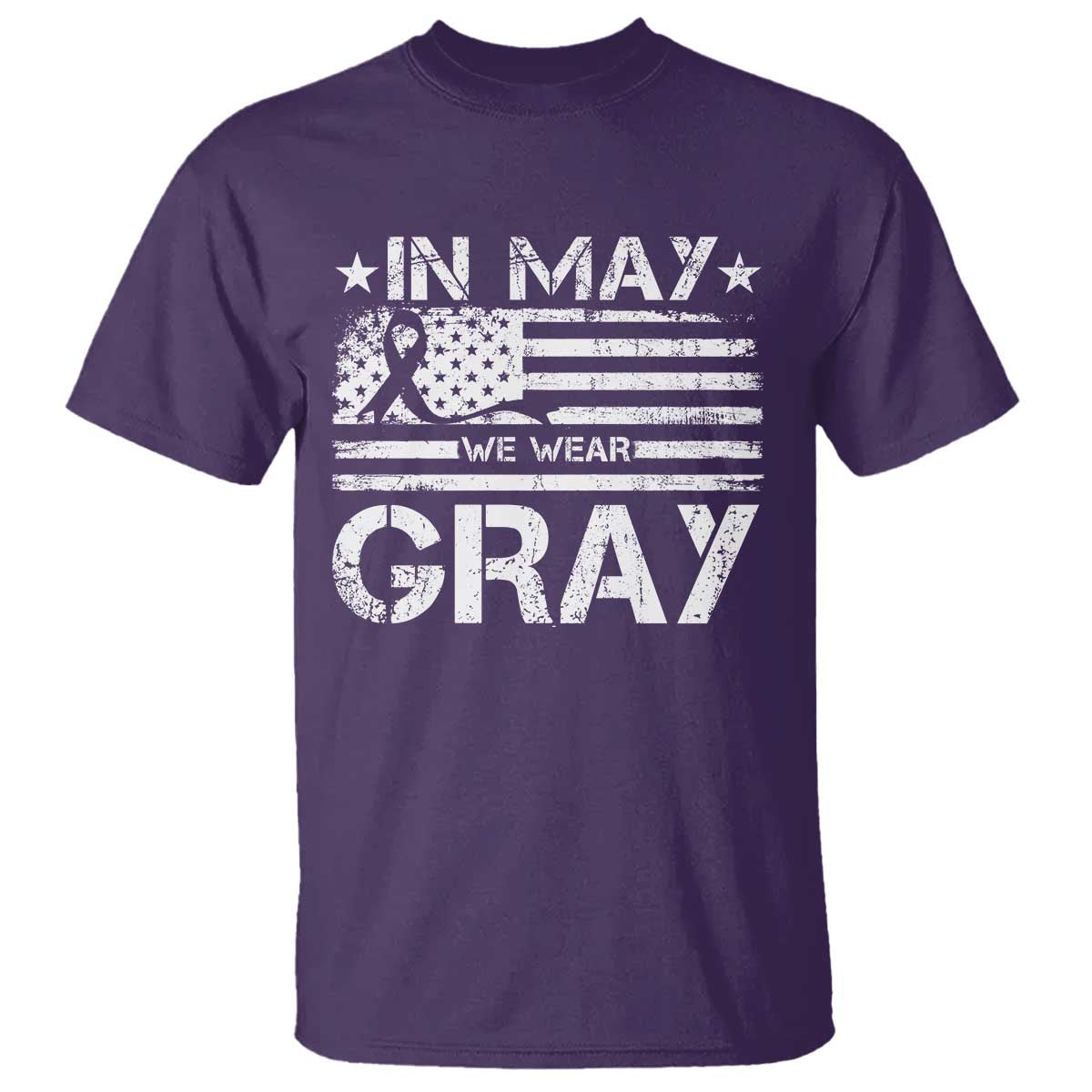 Brain Cancer Support T Shirt In May We Wear Gray US Flag