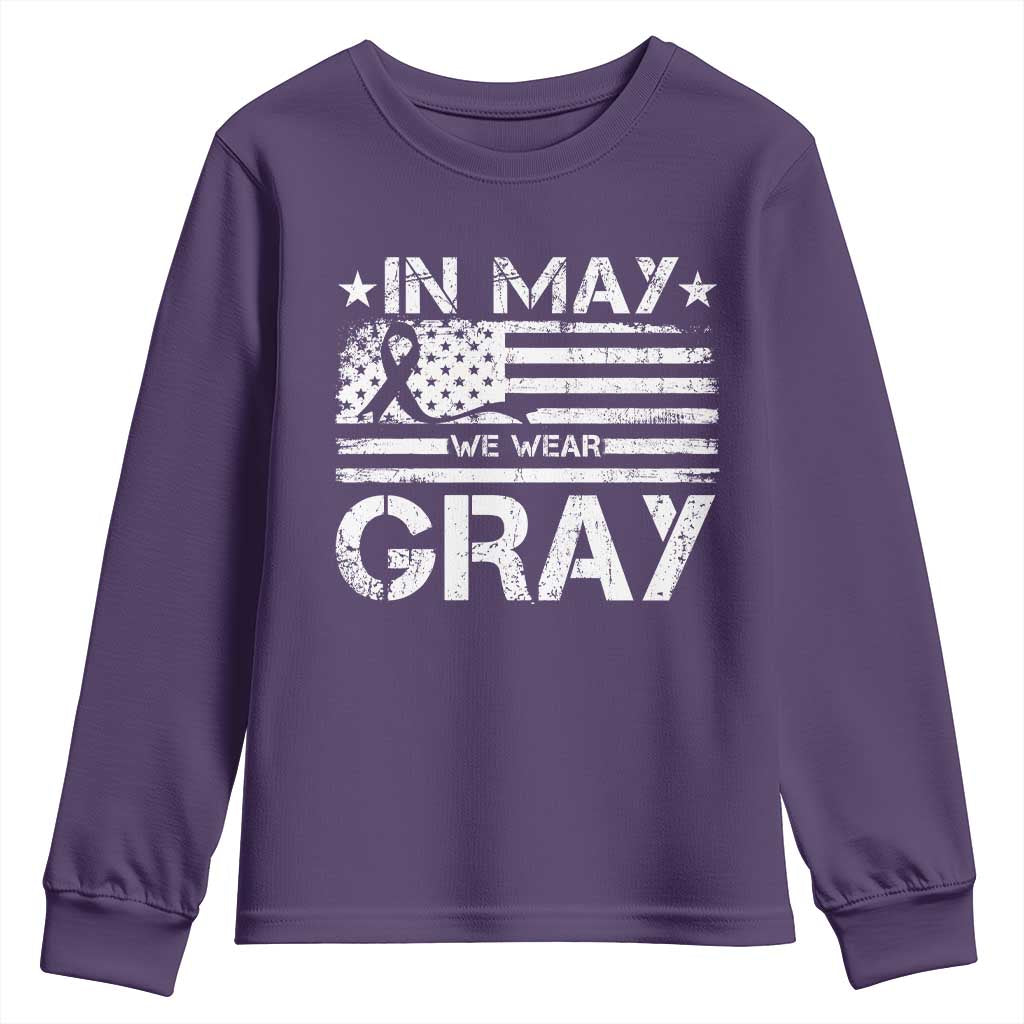 Brain Cancer Support Youth Sweatshirt In May We Wear Gray US Flag